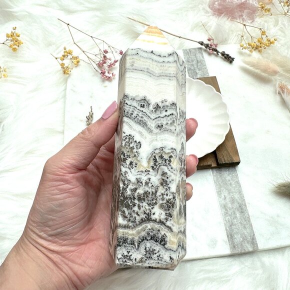 Gorgeous Dendritic Banded Orange Calcite Tower Obelisk - Picture 8 of 9